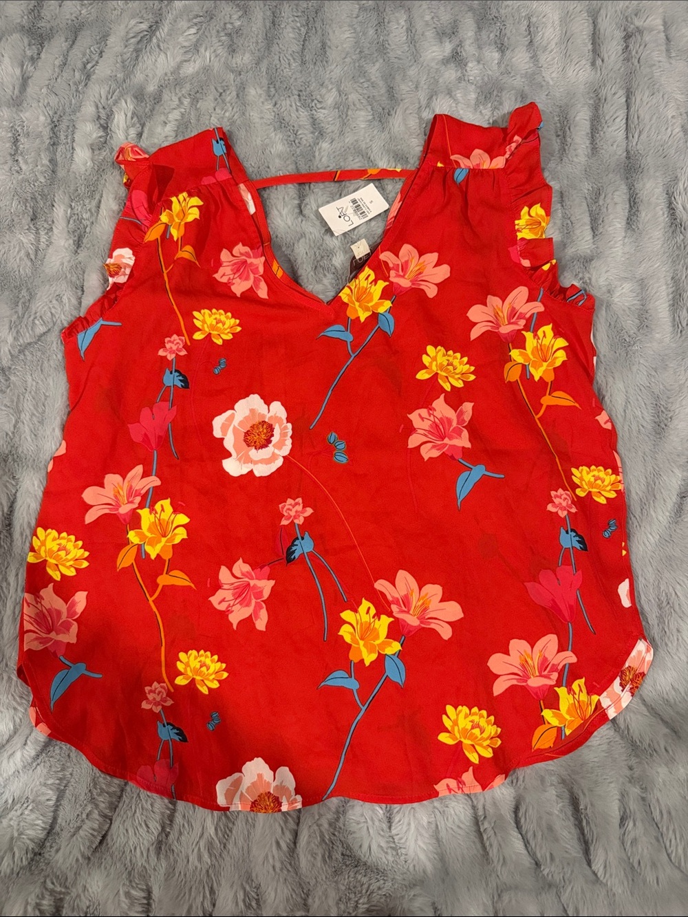 LOFT Red Floral V-Neck Sleeveless Camisole